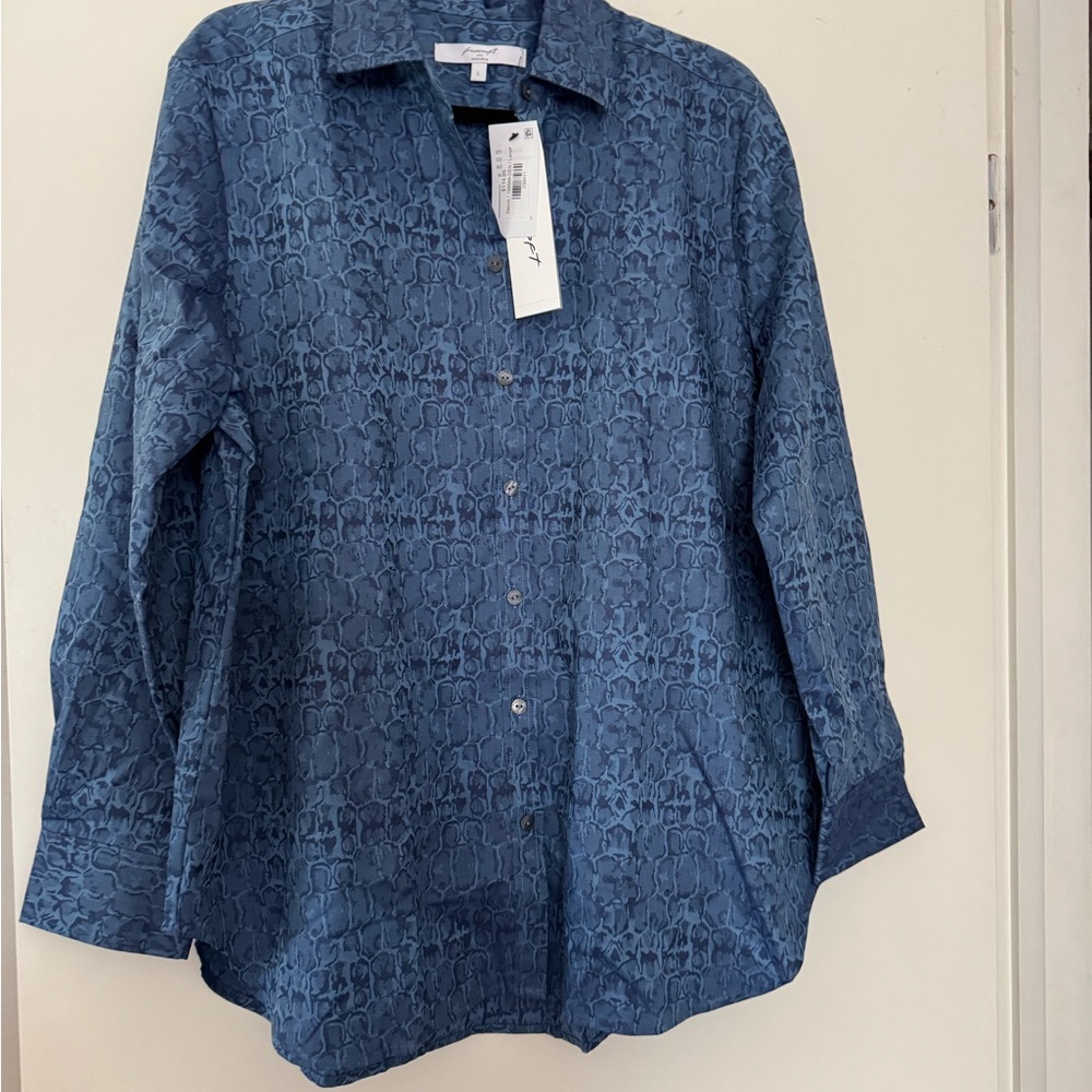 Foxcroft Blue Button Down Shirt with Classic Collar